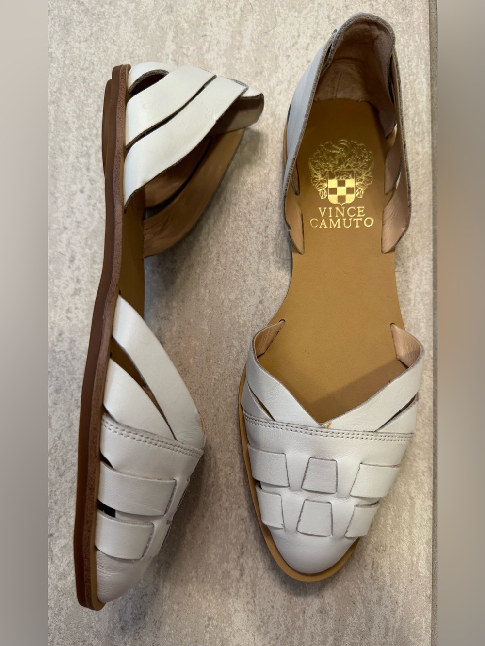 Vince Camuto White Woven Leather Flat Sandals